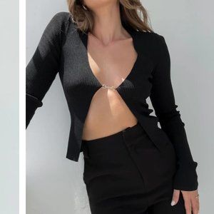 Black Open Front Long Sleeve Top